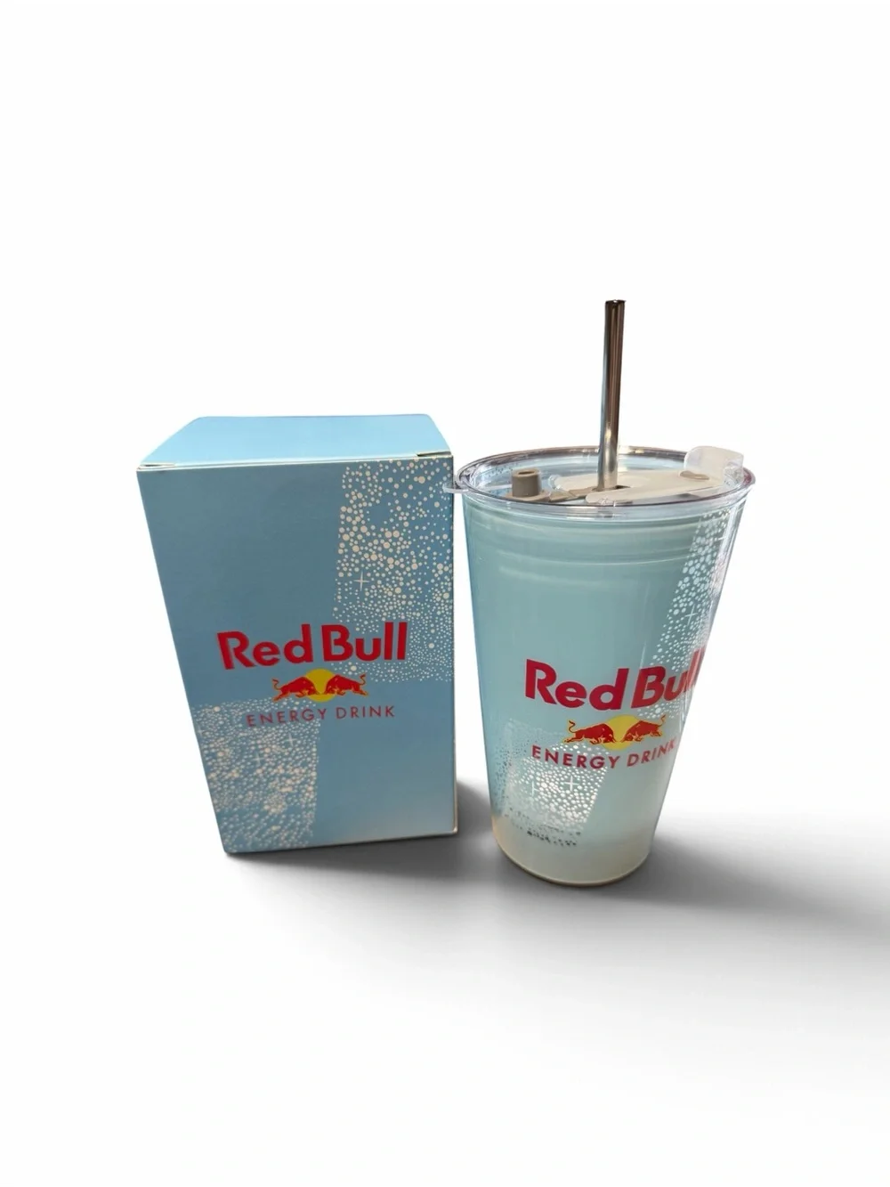 Red Bull liquid activated cup with lid and straw. Your choice of color.
